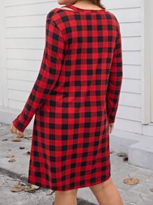 SHEIN LUNE 女式加大码红色格纹不对称领口连衣裙 - 彩色 - 查看 2