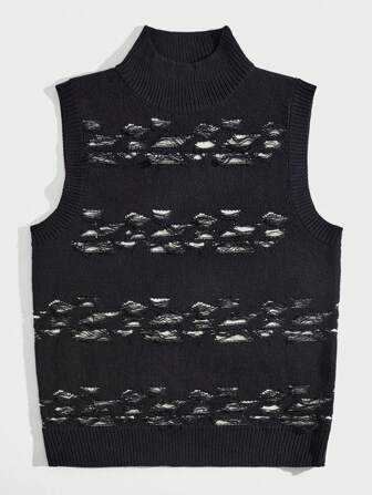 Street Life Pull Sans Manches À Col Roulé Pour Homme Avec Motif Déchiré