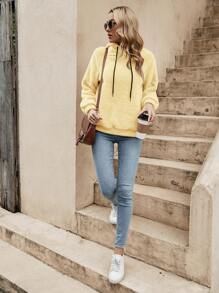 SHEIN LUNE Sudadera Con Capucha Y Cordón Para Mujer - Amarillo - Ver 4