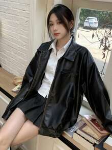 女士时尚黑色街头风格夹克，适合春秋季节 - 黑色 - 查看 6