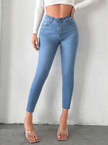 EURMUSE Women's Slim Fit Cropped Jeans - Blue - View 4