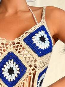 SHEIN Swim Summer Women's Fringed Cover Up Top Music Festival - Multicolor - View 3