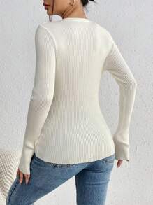 SHEIN Privé Của phụ nữ Dệt kim gân sọc Bọc Áo len - trắng - Xem 2