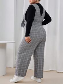 SHEIN Essnce 女士時尚大碼格紋連體褲 - 灰色 - 查看 2