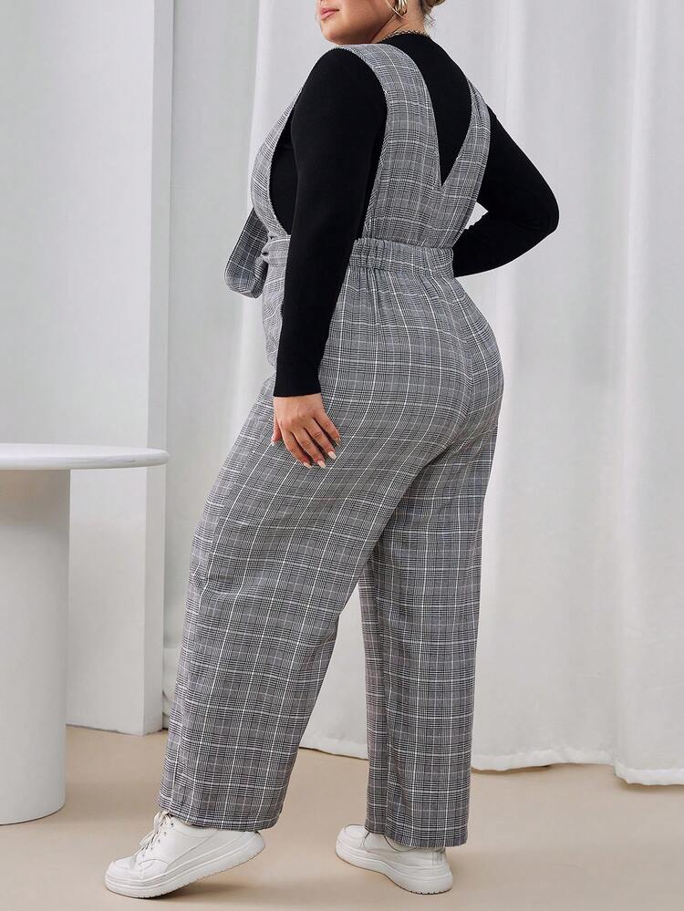 Women's Fashion Plus Size Grid Pattern Jumpsuit