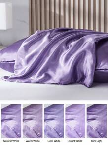Bộ 2 vỏ gối bằng vải satin polyester - Vỏ gối màu trơn cho tóc và da, khóa dạng phong bì, không có ruột gối, thích hợp cho phòng ngủ/phòng khách/ký túc xá (trai/gái)/du lịch - Màu tím - Xem 8