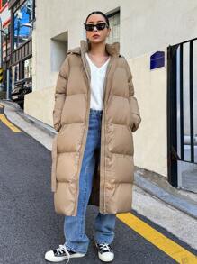 DAZY Áo khoác có mũ trùm đầu và đệm lót tự buộc cho nữ, Quần áo mùa đông cho nữ, Áo khoác mùa đông cho nữ - Màu Khaki - Xem 5