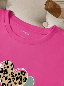 INAWLY Women's Heart & Letter Printed T-Shirt Graphic Tees Women Tops - Hot Pink - View 5