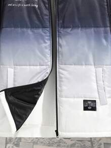 SHEIN 青少年男孩休闲舒适标语印花渐变色连帽棉服外套 - 彩色 - 查看 5