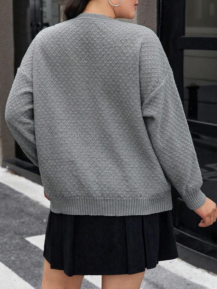 Plus Size Women's Round Neck Drop Shoulder Pullover Sweater Knit Pullover Fall Winter Sweater