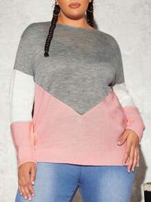 SHEIN CURVE+ พลัสไซส์ สเวตเตอร์ บล็อคสี พร้อม ไหล่ตก - มัลติคัลเลอร์ - ดู 1