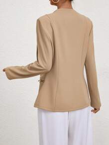 SHEIN Privé 女款定身夾克,大翻領設計,具有拉鍊 - 杏色 - 查看 2