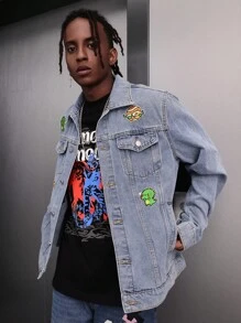 Manfinity Roghcode Men's Dinosaur Embroidered Denim Jacket - Blue - View 6