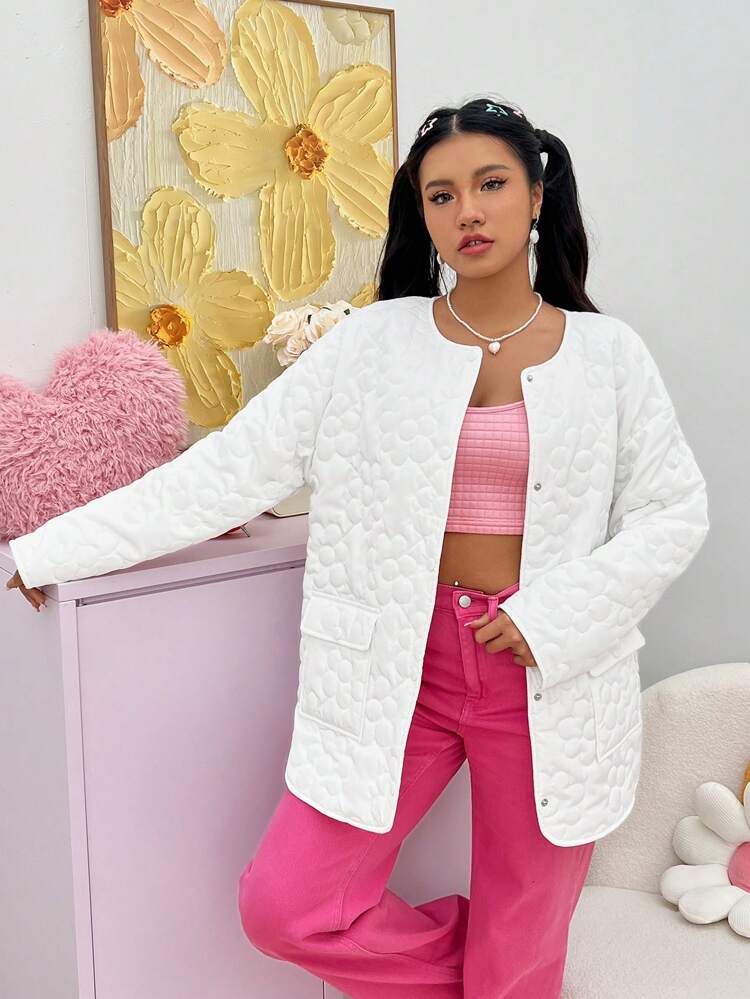 Women's Collarless Quilted Jacket With Floral Print