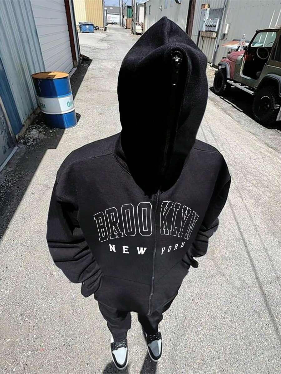 Manfinity EMRG Men's Hooded Sweatshirt With Letter Print - Black - View 1