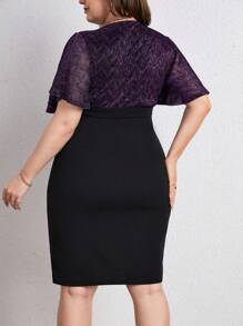 SHEIN Clasi 大尺碼女款拼色蝙蝠袖連身裙 - 紫色 - 查看 2