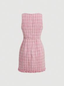 SHEIN MOD 女士無袖格紋連衣裙 - 粉色 - 查看 2