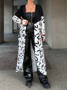 RueChic Women's Long Asymmetrical Line Patchwork Regular Fit Coat - Black - View 1