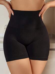High Waisted Shapewear Shorts - Black - View 4