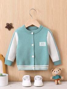 Suéter Tipo Cárdigan Con Estampado De Letras Para Bebé Niño - Verde - Ver 1