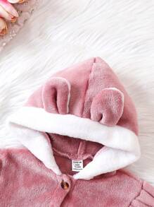 Baby Girls' Color Block Plush Rabbit Ear Hooded Coat