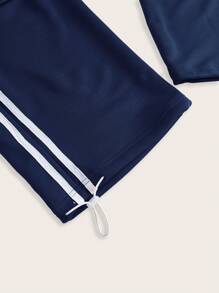 VARSITIE 拼接假兩件款式衛生褲 - 藍色 - 查看 4