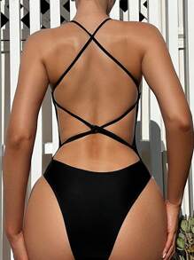 SHEIN Swim 夏季女士纯色豹纹连体泳衣及配套泳衣套装 - 彩色 - 查看 1