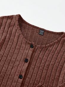 SHEIN EZwear 2入組實色針織背心裙和T恤套裝 - 棕色 - 查看 3