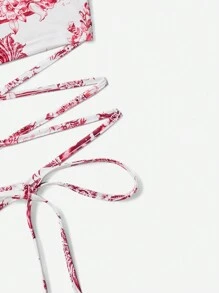 Soleia 女性經典花卉印花十字帶平口背心上衣 - 紅白色 - 查看 4