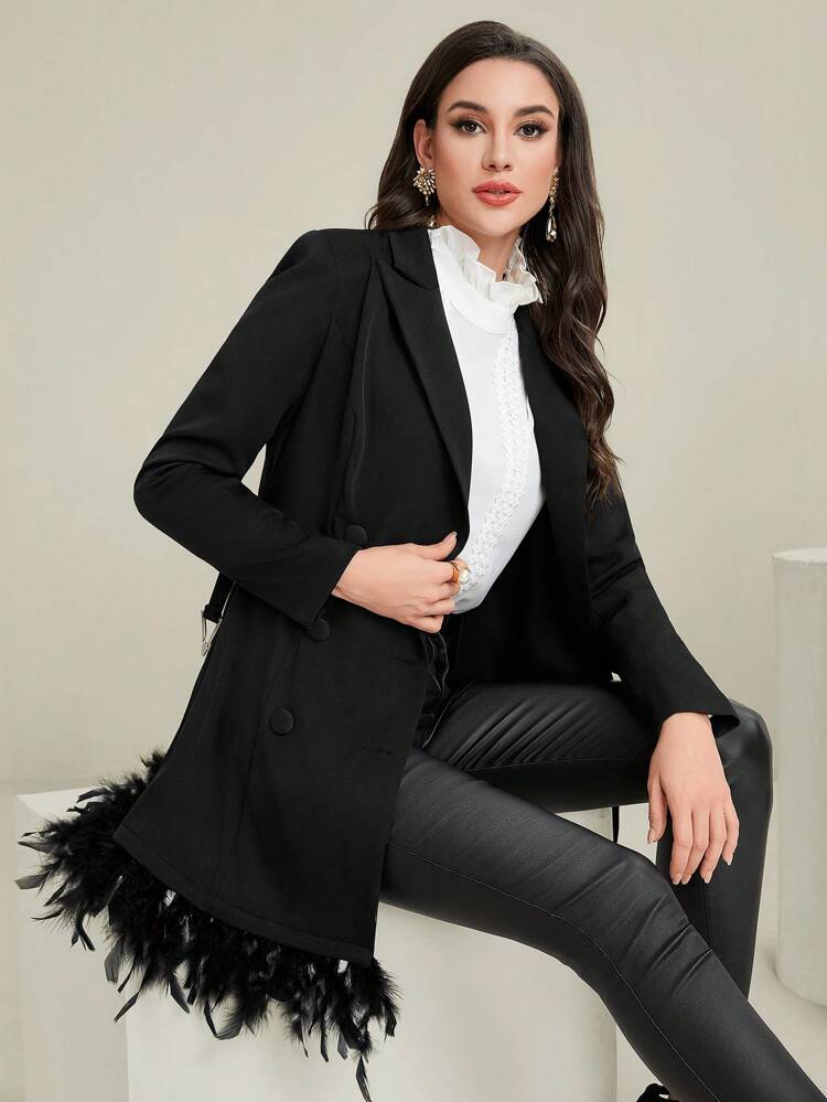 Women's Patchwork Hem Belted Blazer
