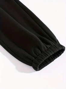 SHEIN EZwear 女士灰色字母印花連帽衫和黑色束口運動褲2件套裝 - 淺灰色 - 查看 8