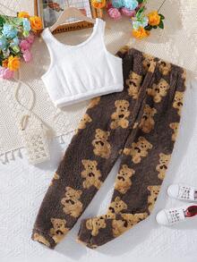 Teen Girls' Teddy Plush Pajama Set - White - View 2