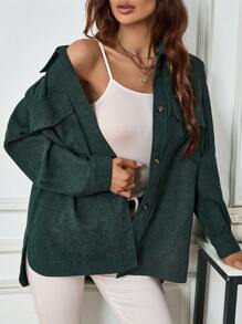 SHEIN Clasi Women's Lapel Collar Drop-Shoulder Coat With Flap Pockets And Button Closure Fall Cloth For Women - Green - View 6