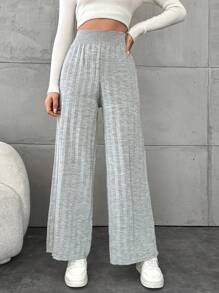 EURMUSE Của phụ nữ Màu thuần Áo len Quần ống rộng - Màu Xám nhạt - Xem 1