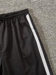 少女侧边编织打底 T 恤和保暖内衬运动裤套装 - 黑色 - 查看 6