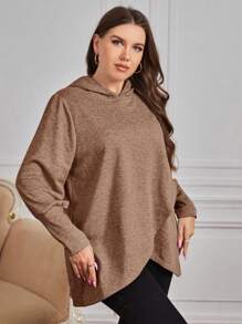 SHEIN Clasi Kích thước lớn Của phụ nữ Hai tông màu Dệt kim Áo nỉ Với Hem - màu nâu - Xem 4