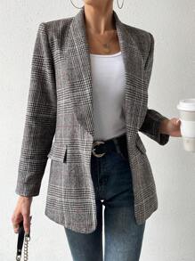 SHEIN Essnce Của phụ nữ Kẻ sọc Khăn quàng Áo vest - Xám - Xem 1