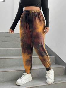 SHEIN EZwear Women'S Plus Size Tie Dye Loose Fit Sweatpants - Multicolor - View 1