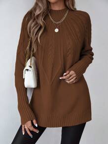 EMERY ROSE 立領針織毛衣(不帶腰帶) - 駝色 - 查看 3