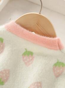 SHEIN Conjunto De Suéter Y Falda Con Patrón De Fresa Para Niñas Pequeñas - Beis - Ver 5