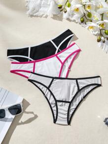 SHEIN 3pcs Contrast Binding Brief - Multicolor - View 2
