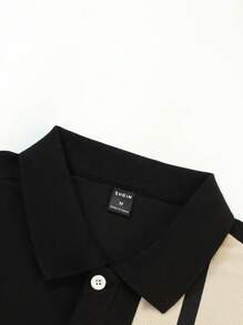Manfinity Homme Men Color Block Quarter Button Work Casual Polo Shirt, Boyfriend Gift - Black - View 8