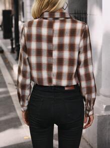SHEIN Essnce 女裝格紋襯衫 - 卡其色 - 查看 2