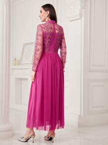 Modelyn Của phụ nữ Lưới thêu Đầm - Màu Hồng Tươi - Xem 2