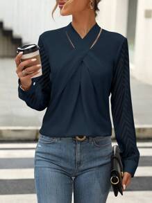 SHEIN Clasi Women's Long Sleeve Shirt Fall Cloth For Women - Navy Blue - View 1