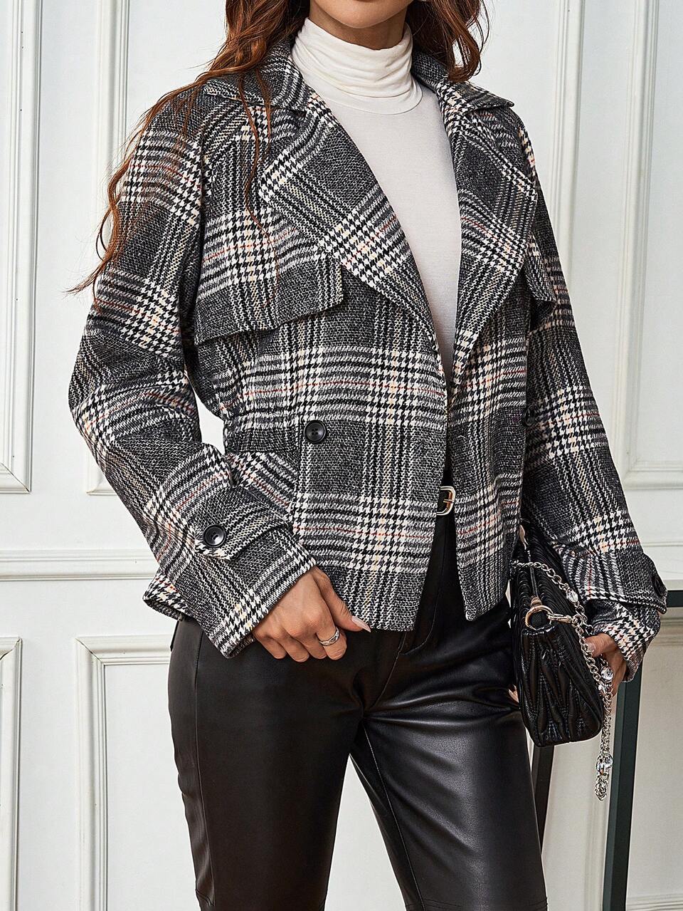 Double-breasted Plaid Short Woolen Jacket