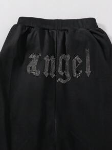 Pantalones Deportivos De Punto Cool Y2k Con Diamantes De Imitación Para Niña Adolescente - Negro - Ver 5