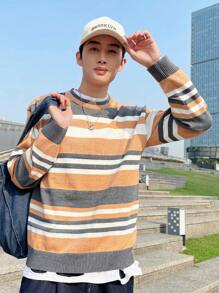 Claim Dot Men's Striped Drop-shoulder Sweater - Apricot - View 5