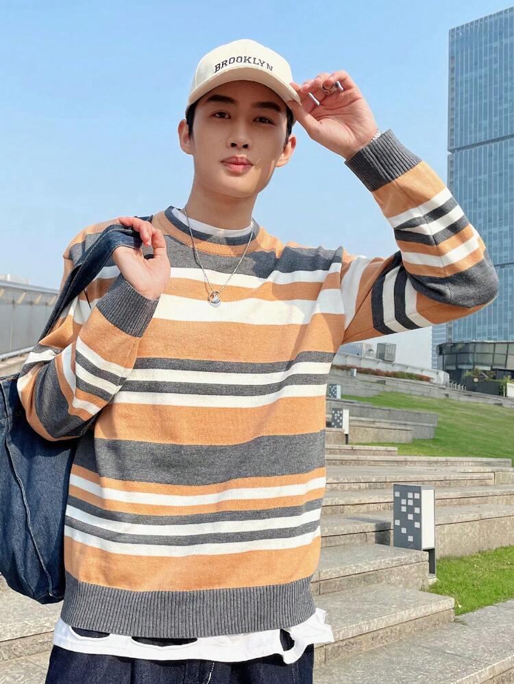 Men's Striped Drop-shoulder Sweater