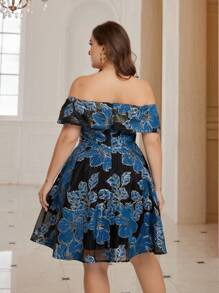 SHEIN Belle Plus Size Floral Off Shoulder Formal Dress For Cocktail Party - Multicolor - View 3